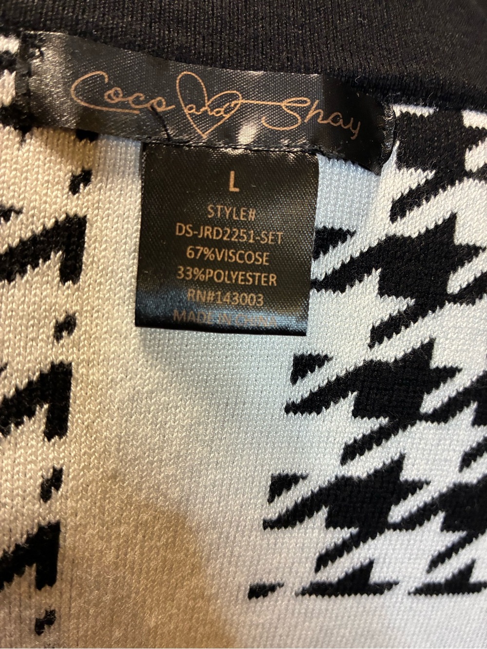 Black & White Houndstooth Knit Midi Dress with Gold Buttons - Picture 6 of 7